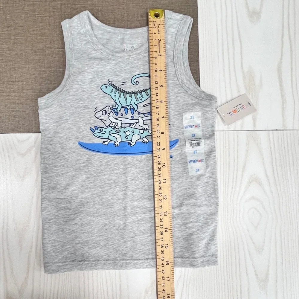 Garanimals Tank and Shorts Set Toddler Boys 3T Gray Khaki Iguana Surfboard 2pc
